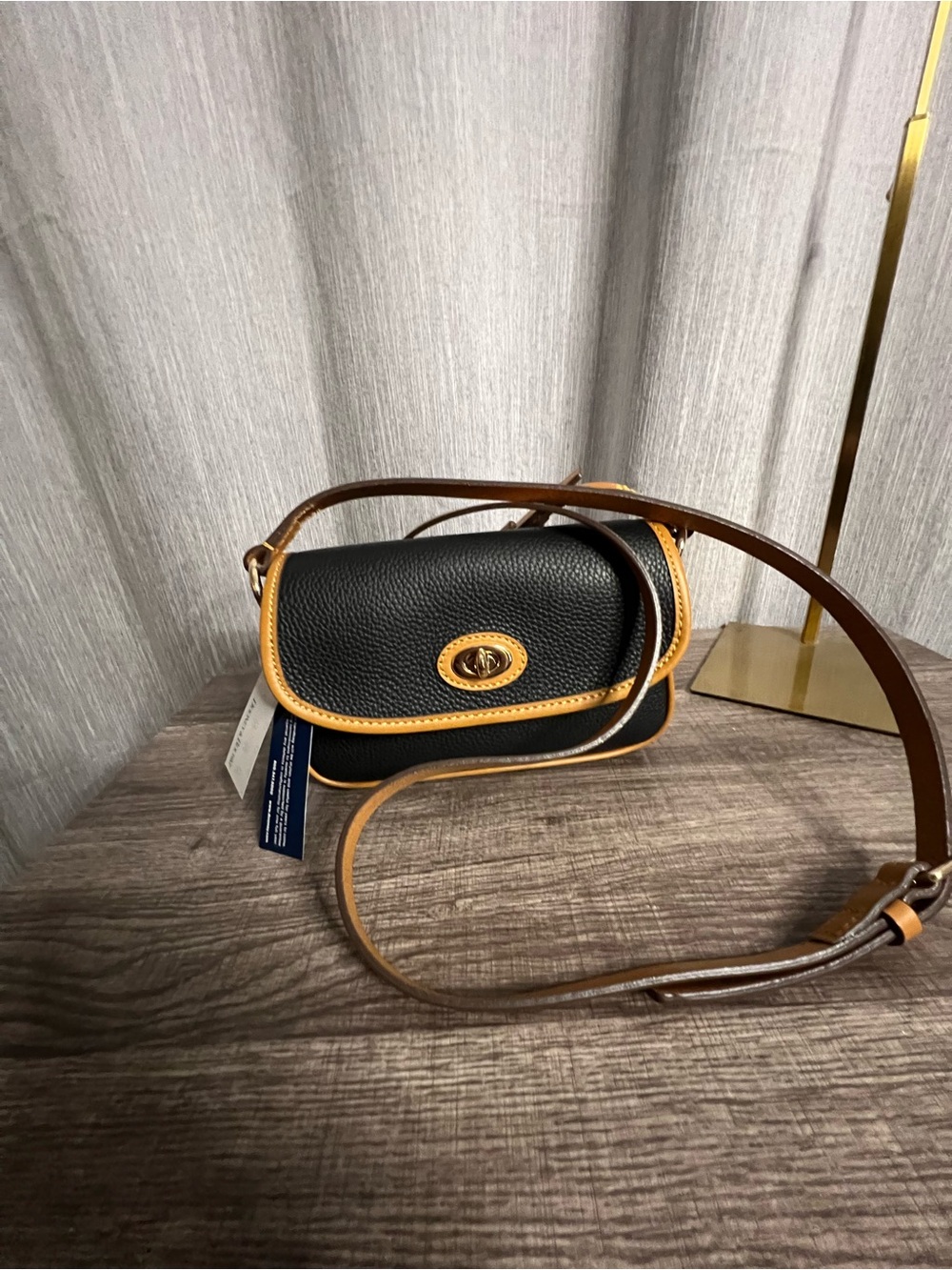 D&B peddle leather small saddle Crossbody Bag with Tan Trim